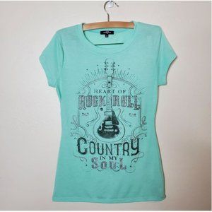Ransom Country in my Soul tee Size S aqua blue bling